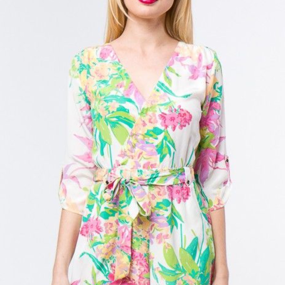 $258 ~YUMI KIM~ PRINTED FLORAL ROMBER - IVORY S